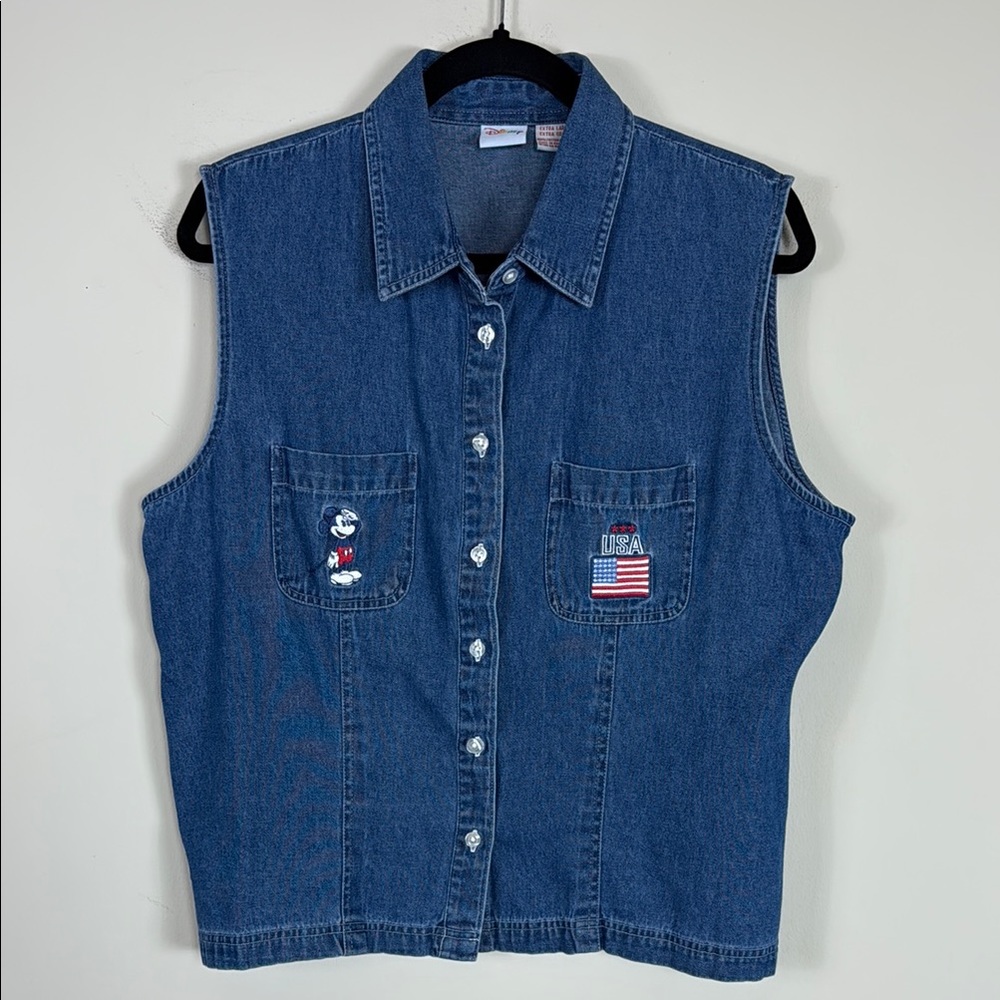 Vtg.‎ disney Mickey Mouse USA Chambray Button Down Tank Women’s Sz. xL